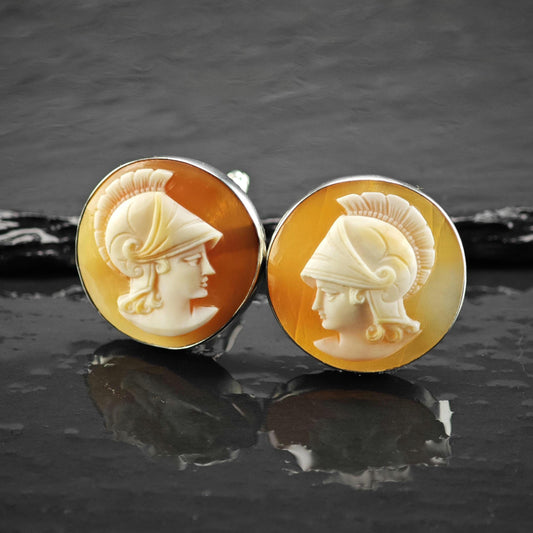 Trojan/Spartan Cameo Circle Sterling Silver Cufflinks MISC0433