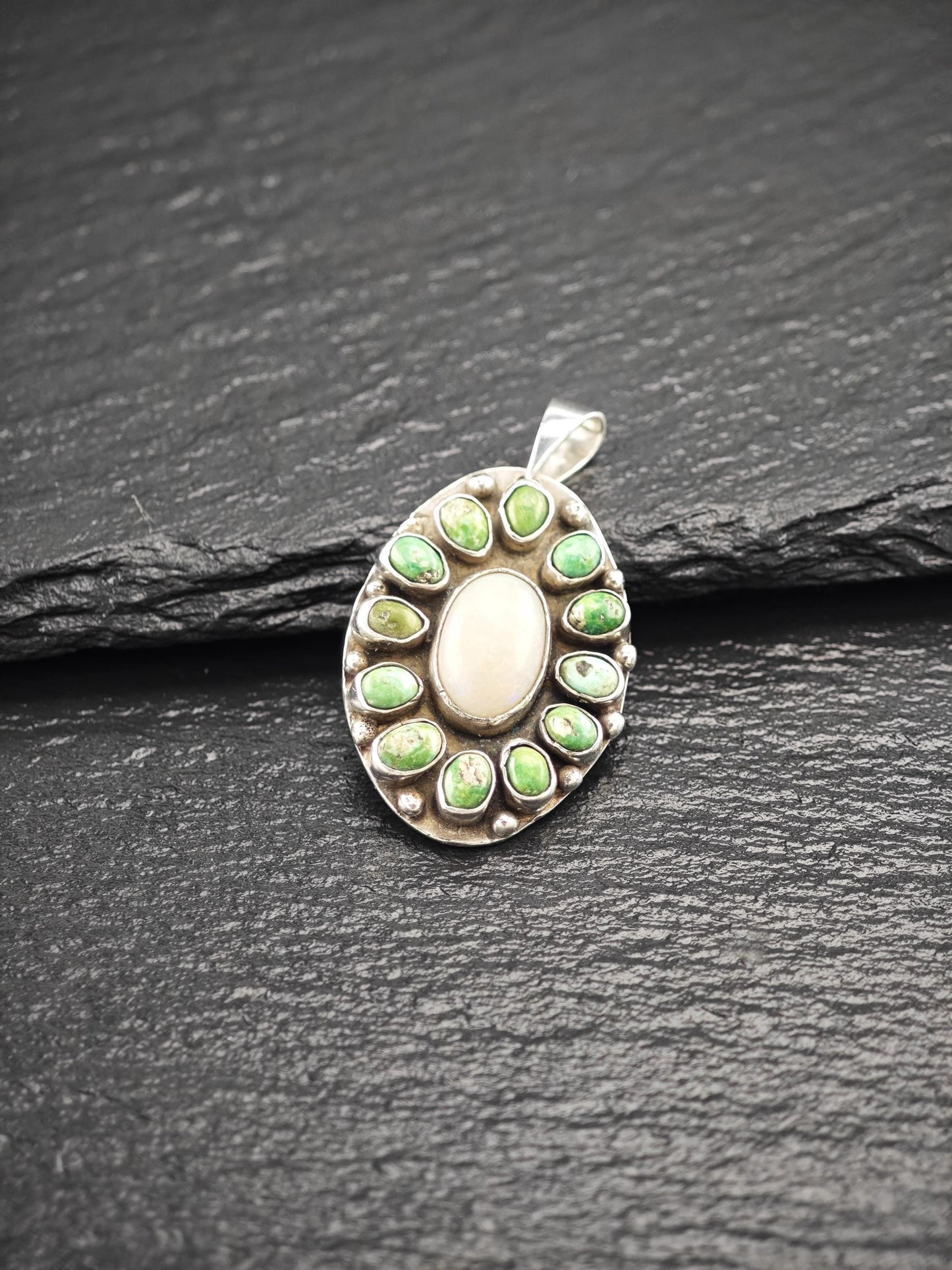 Natural Opal, Green Turquoise Pendant Sterling Silver P2734