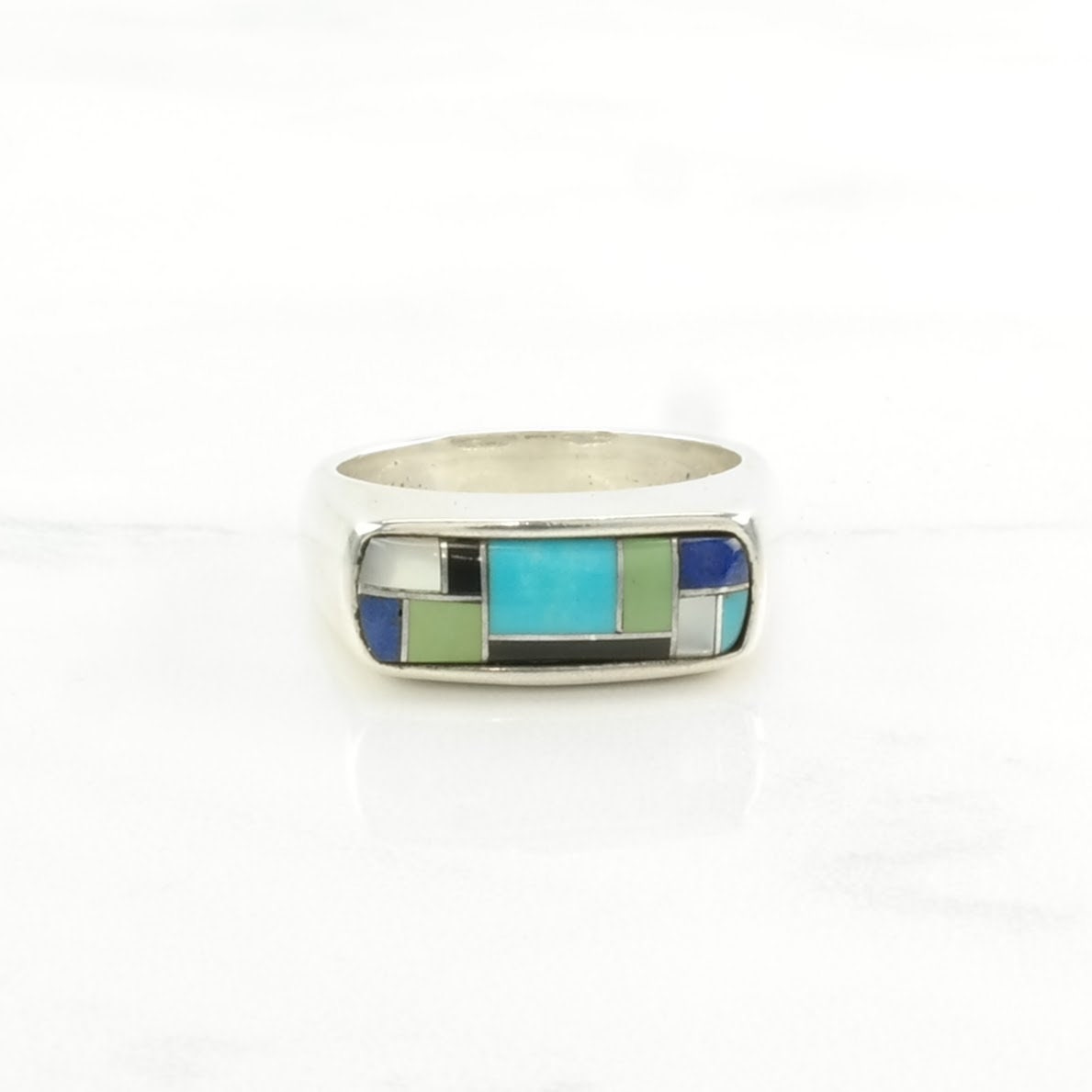 Carolyn Pollack Silver Ring Turquoise, Lapis Lazuli, Onyx Inlay Sterling Size 6 1/4