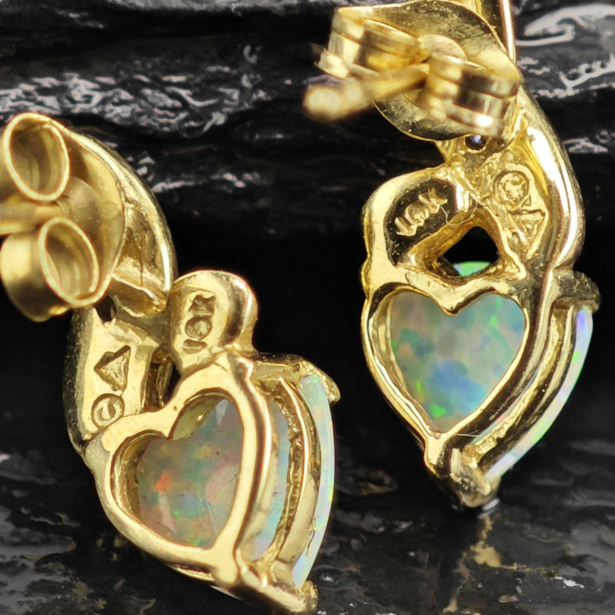Lab Opal, Diamond Chip 10K Gold Stud Earrings ER3223