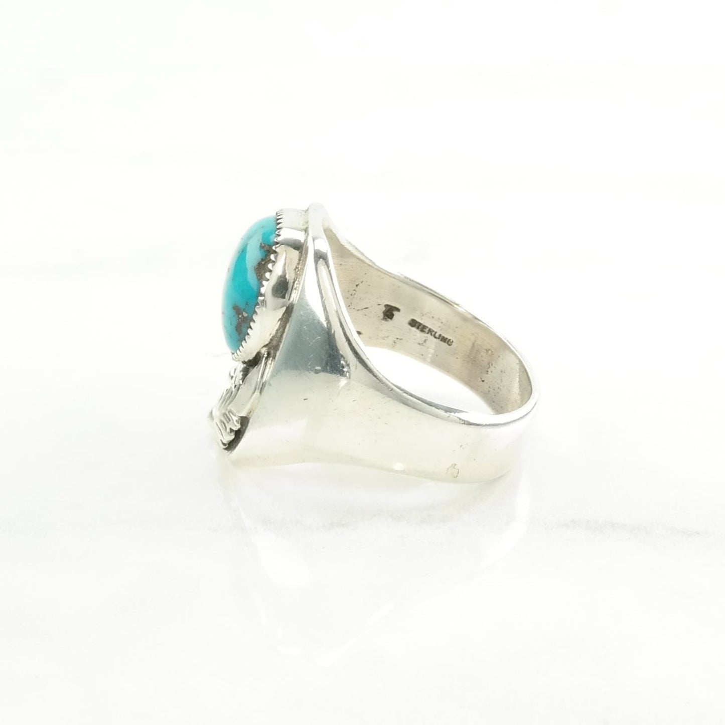 Native American Silver Ring Turquoise Leaf Sterling Blue Size 12