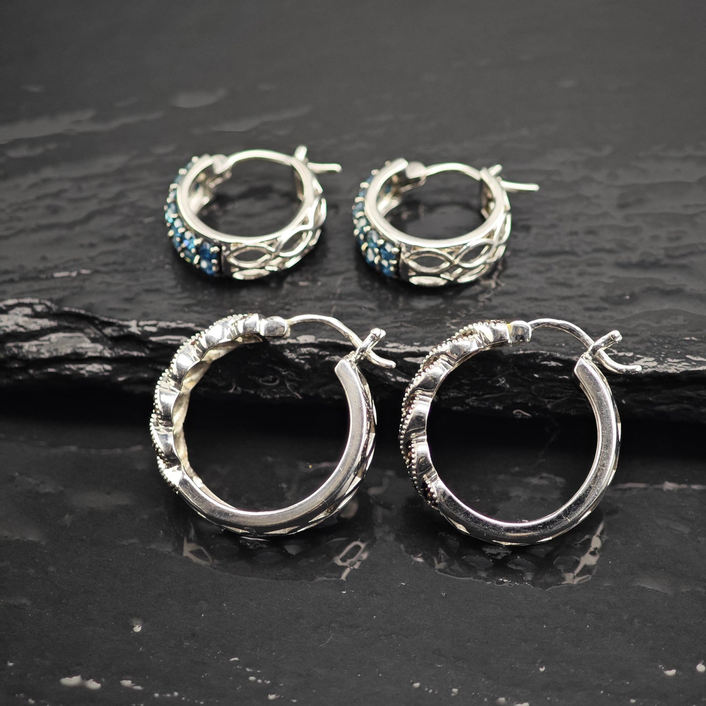 Choice of Blue Treated Diamond Latch Back/Hoop Earrings Sterling Silver ER3167
