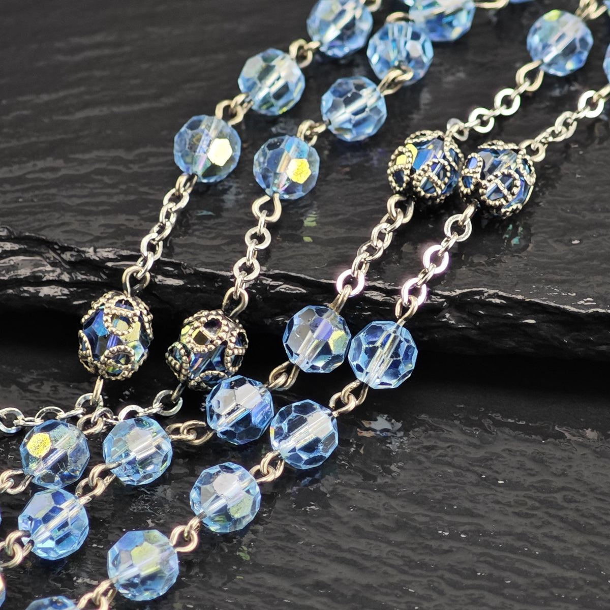 Blue Rosary Necklace Sterling Silver N2785