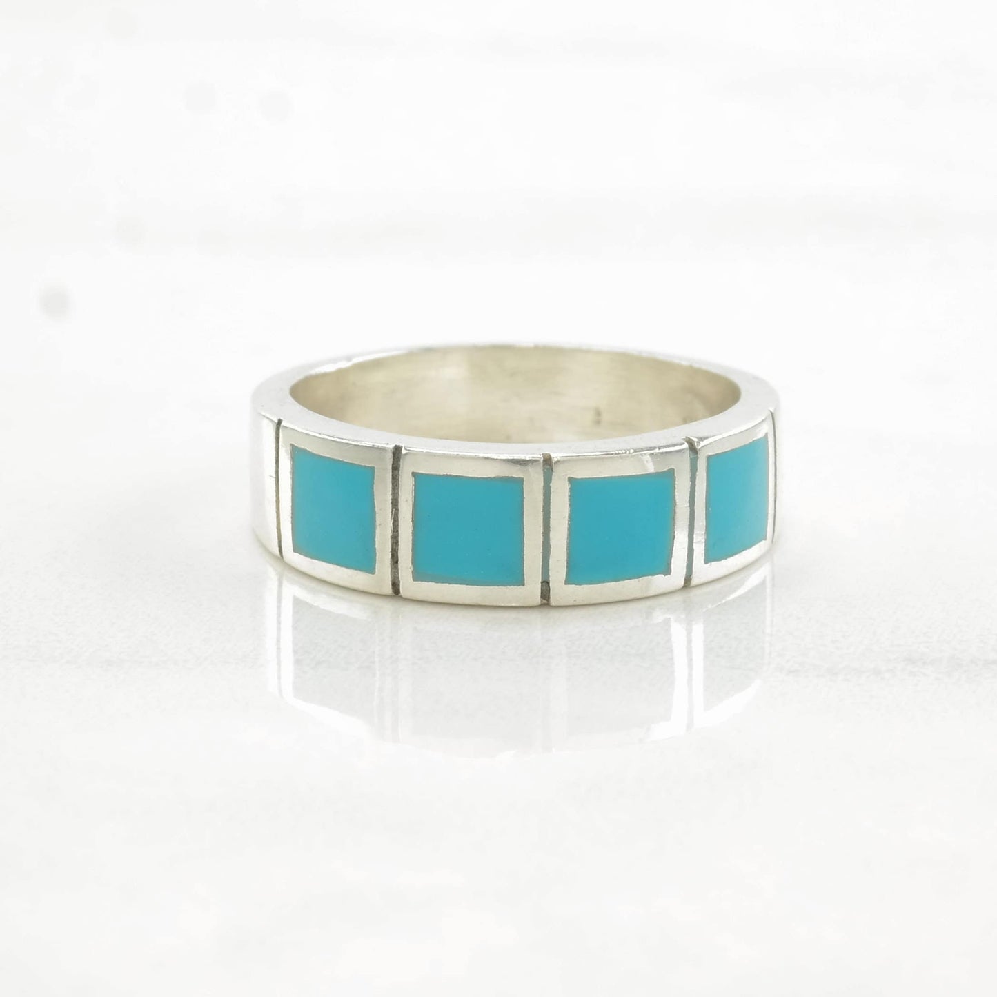 Southwest Silver Ring Turquoise Inlay Sterling Size 5 3/4