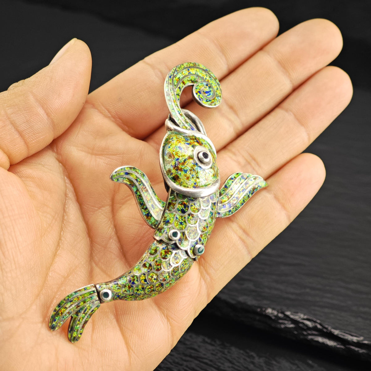 Margot De Taxco Enamel Koy Fish Sterling Silver Brooch B2262