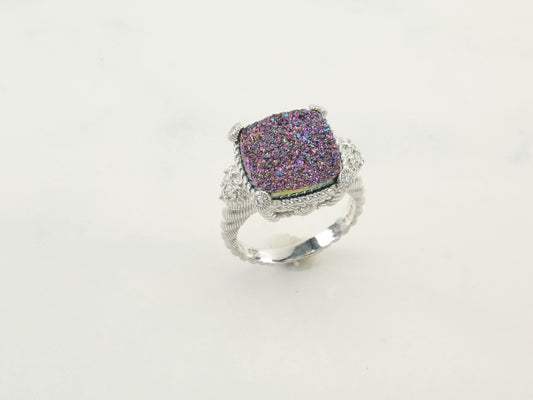 Judith Ripka Silver Ring Purple Druzy Sterling Multicolor Size 11