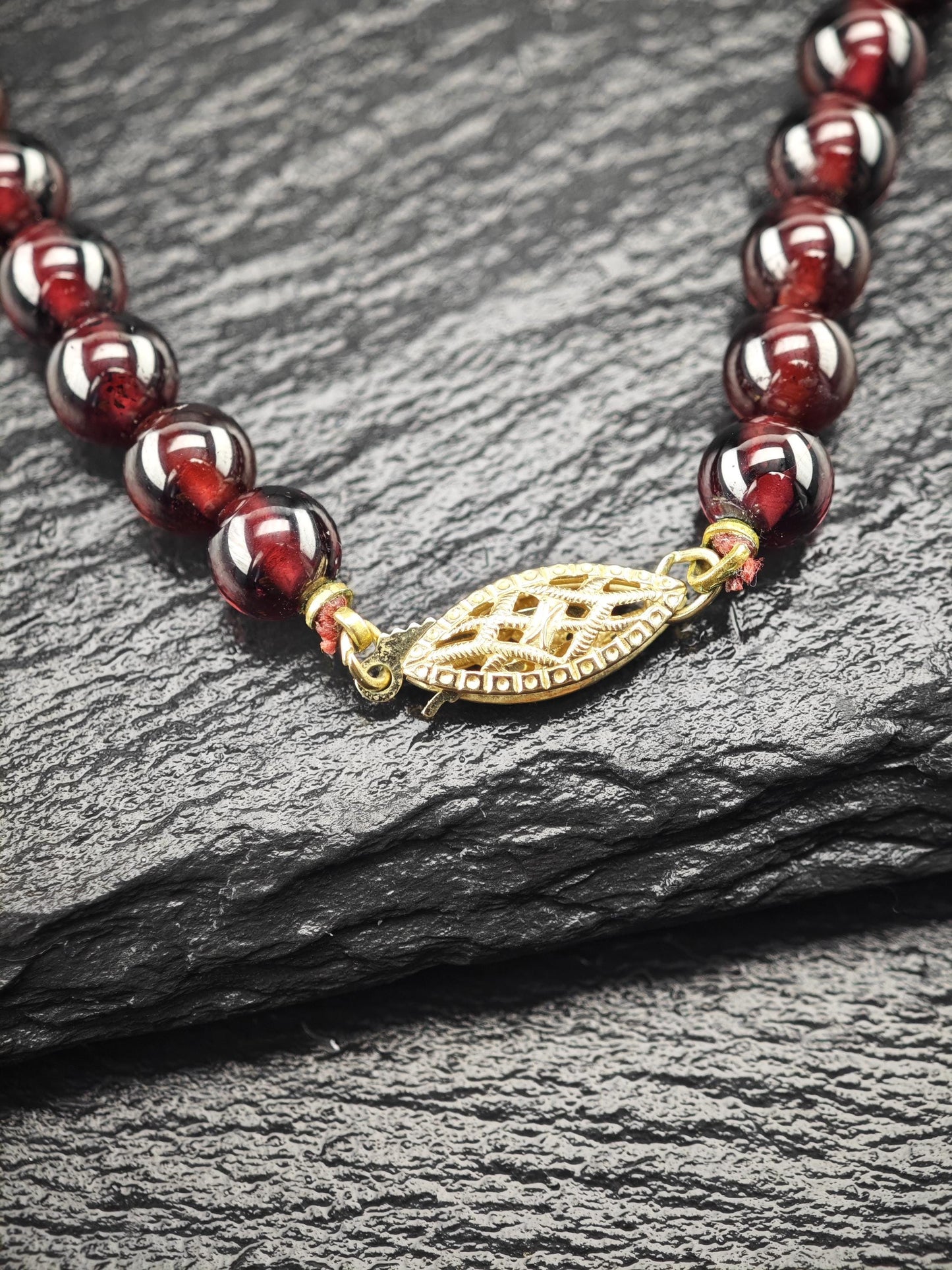 Multi-color Garnet, Pearl 14k Gold Clasp, Beaded Necklace Sterling Silver N2471