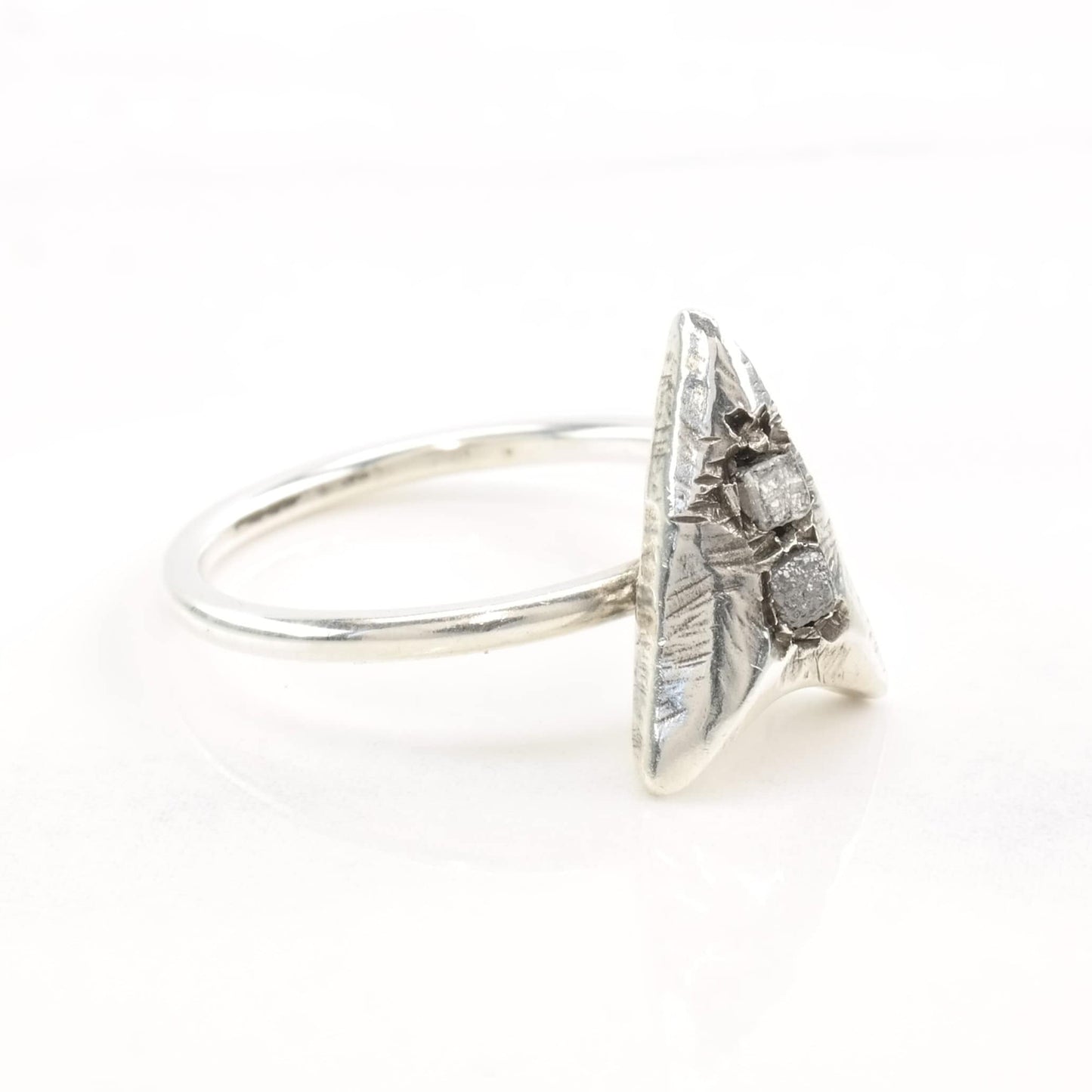 Silver Ring Raw Uncut Diamonds Arrow Size 8 1/2