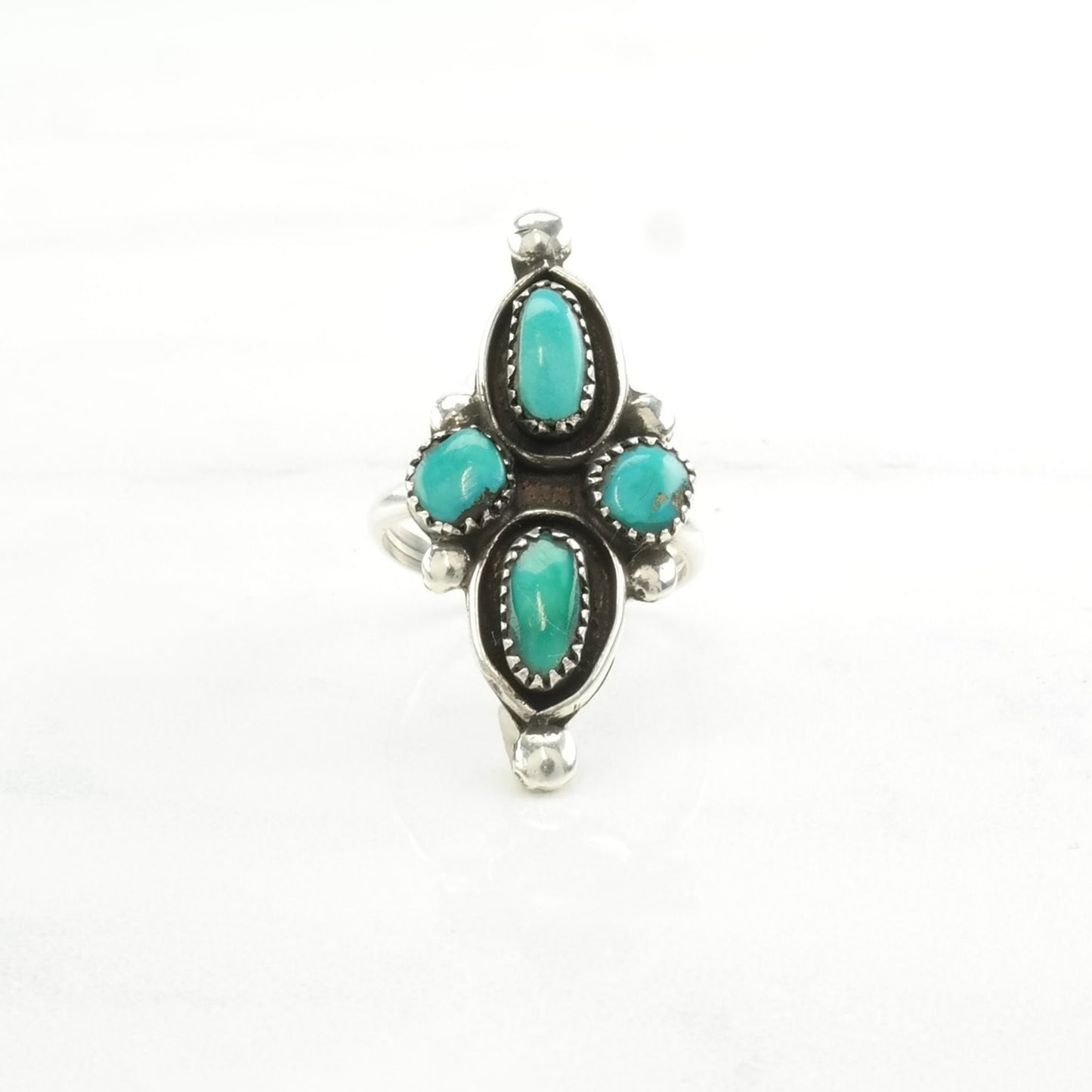 Vintage Zuni Silver Ring Turquoise Cluster Sterling Blue Size 5