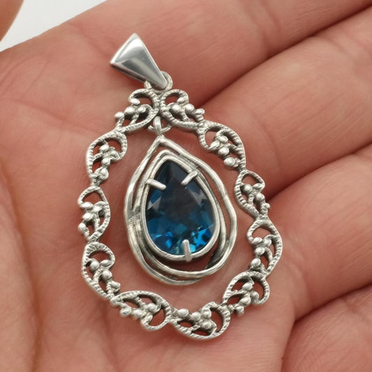 Vintage Israel Topaz Raindrop Pendant Dangle Sterling Silver