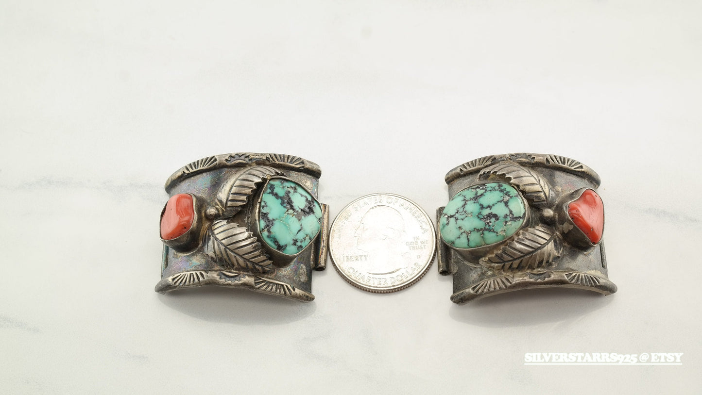 Native American Turquoise Silver Watch Cuffs Sterling New Lander Coral