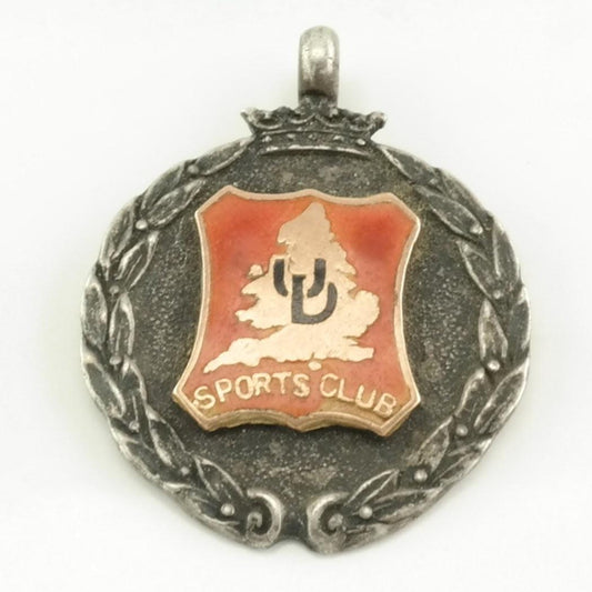 Vintage 1929, Soccer Medal United Dairies Football League Enamel Sterling Silver Pendant