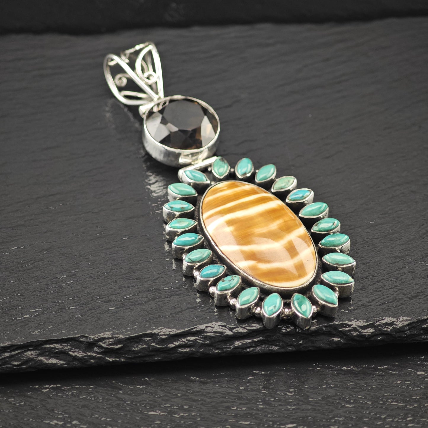 Lg Handmade Pendant Sterling Silver Turquoise P2824