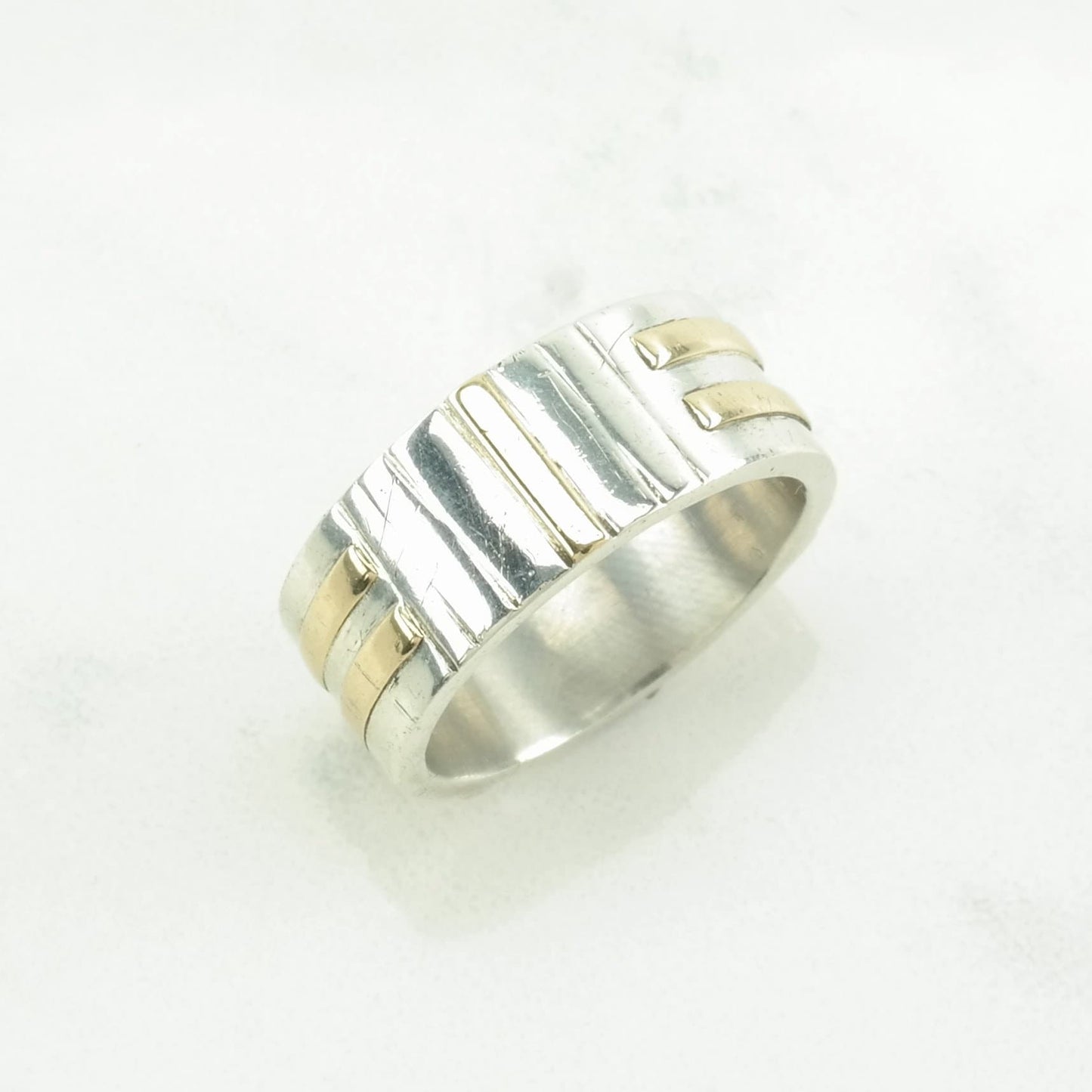 Ruff Silver Ring Band Gold Toned Accents Sterling Size 6 1/2