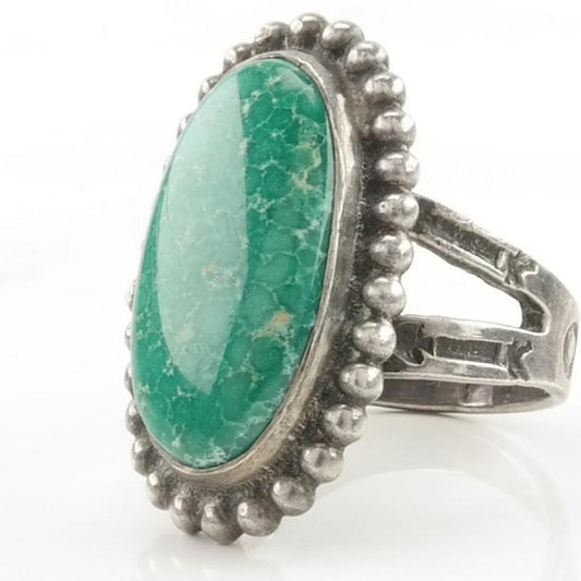 Vintage Fred Harvey Era Silver Ring Turquoise Stamped Sterling Green Size 5