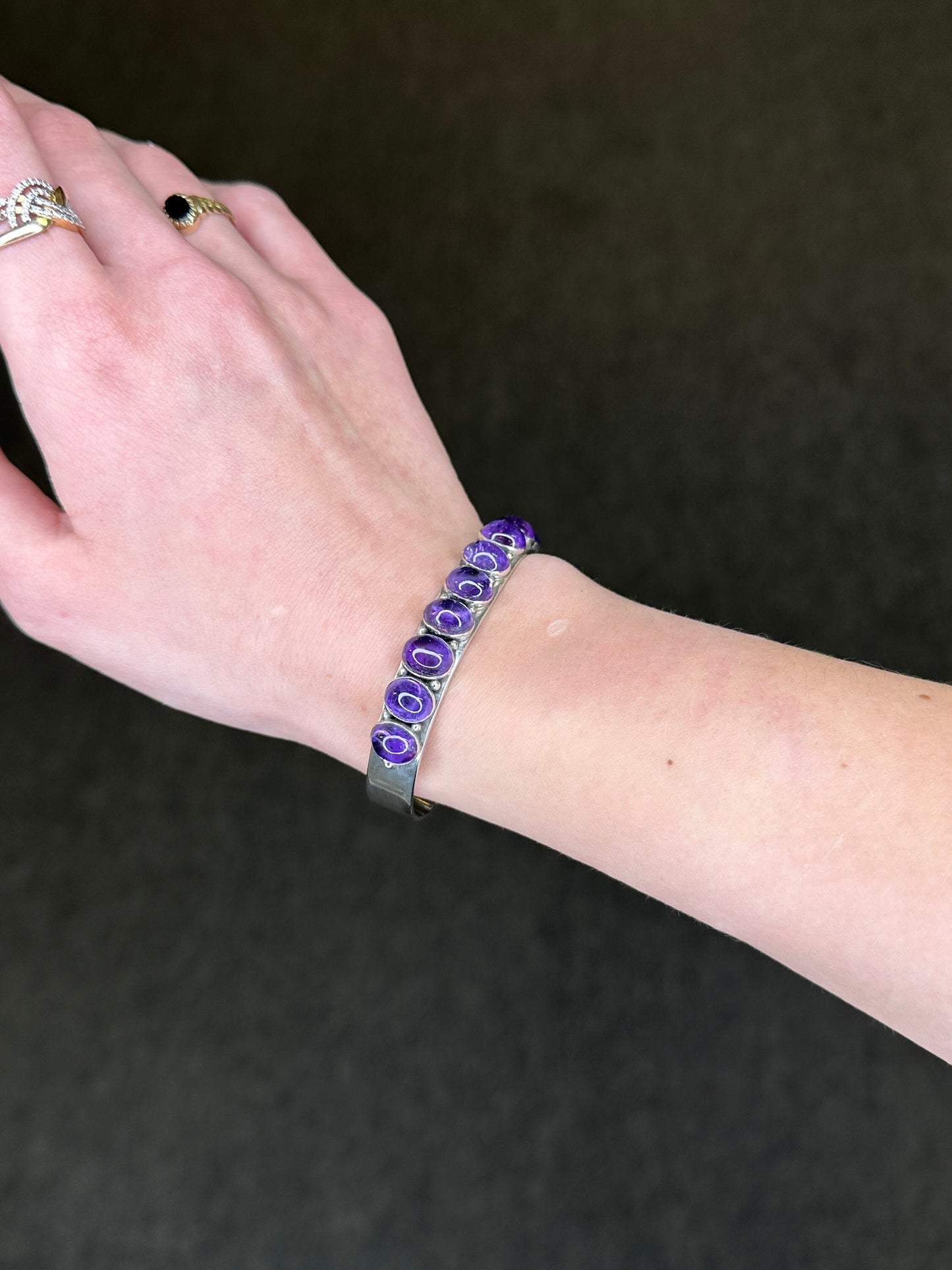 Toadlena Sterling Silver Amethyst Cluster Cuff Bracelet