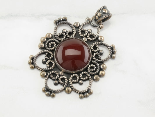 Sterling Silver Carnelian Red Beadwork Pendant