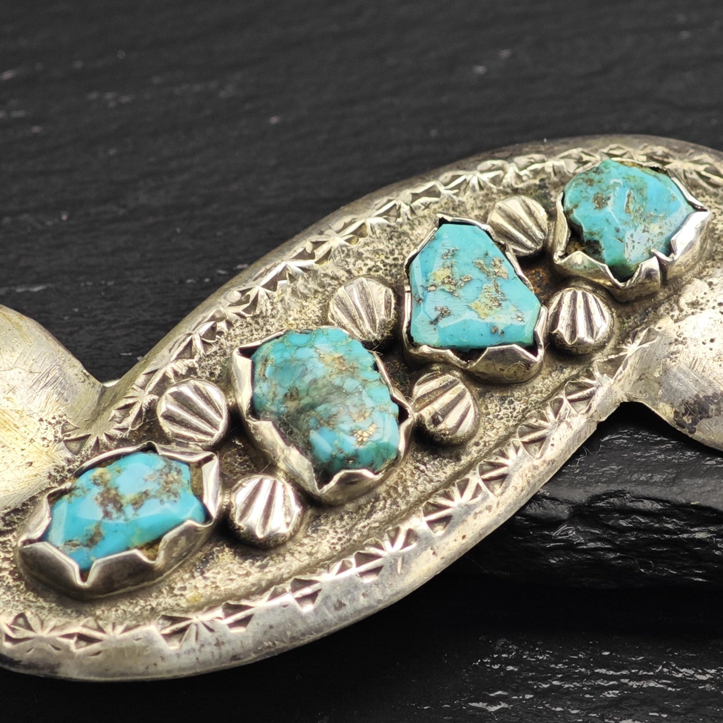Attr. Dan Simplicio, Zuni Tufa Cast Sleeping Beauty Turquoise, Sterling Silver Brooch