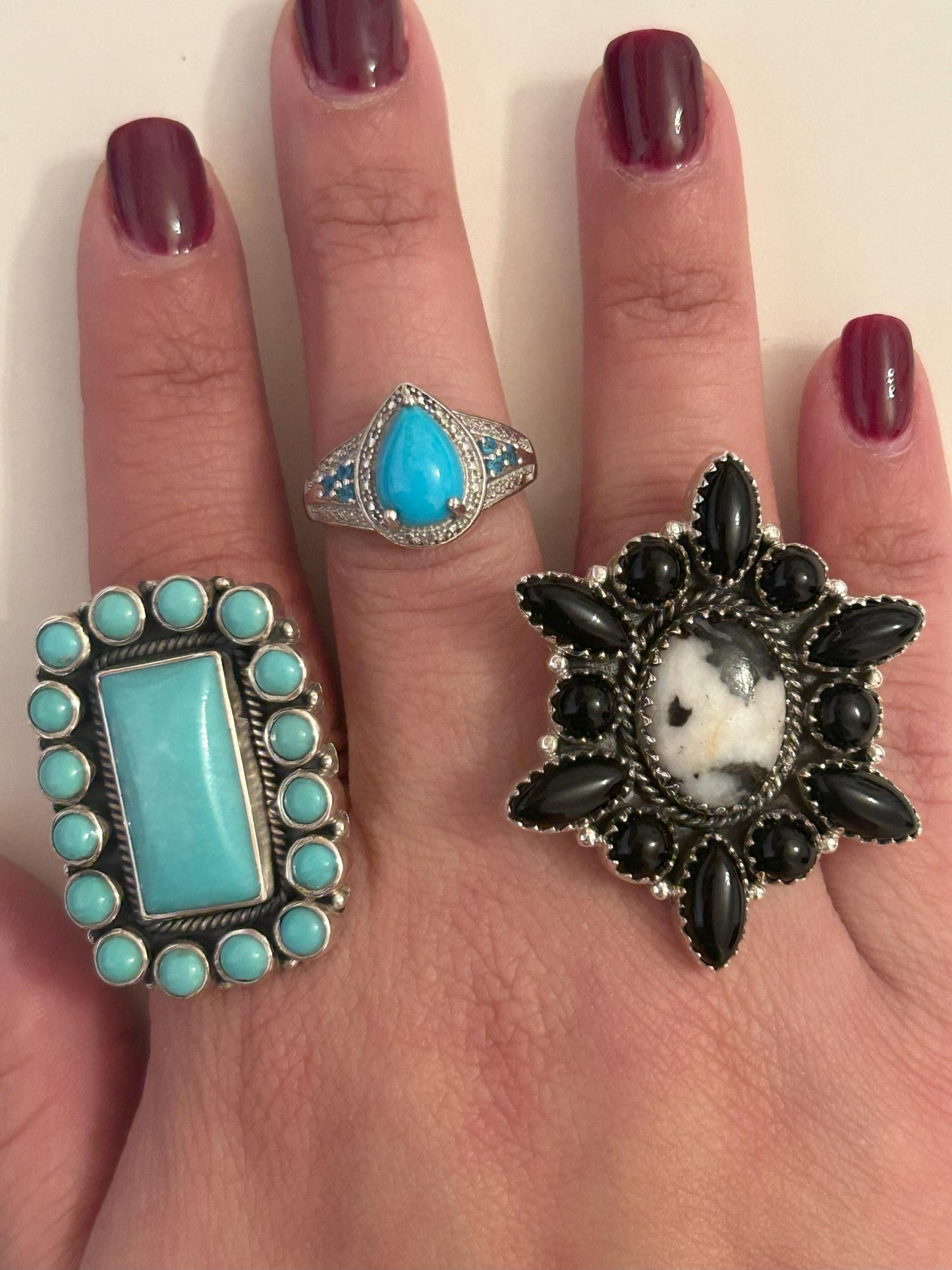 Vintage Sterling Silver Ring Onyx, Agate Large Black, white Size Adjustable