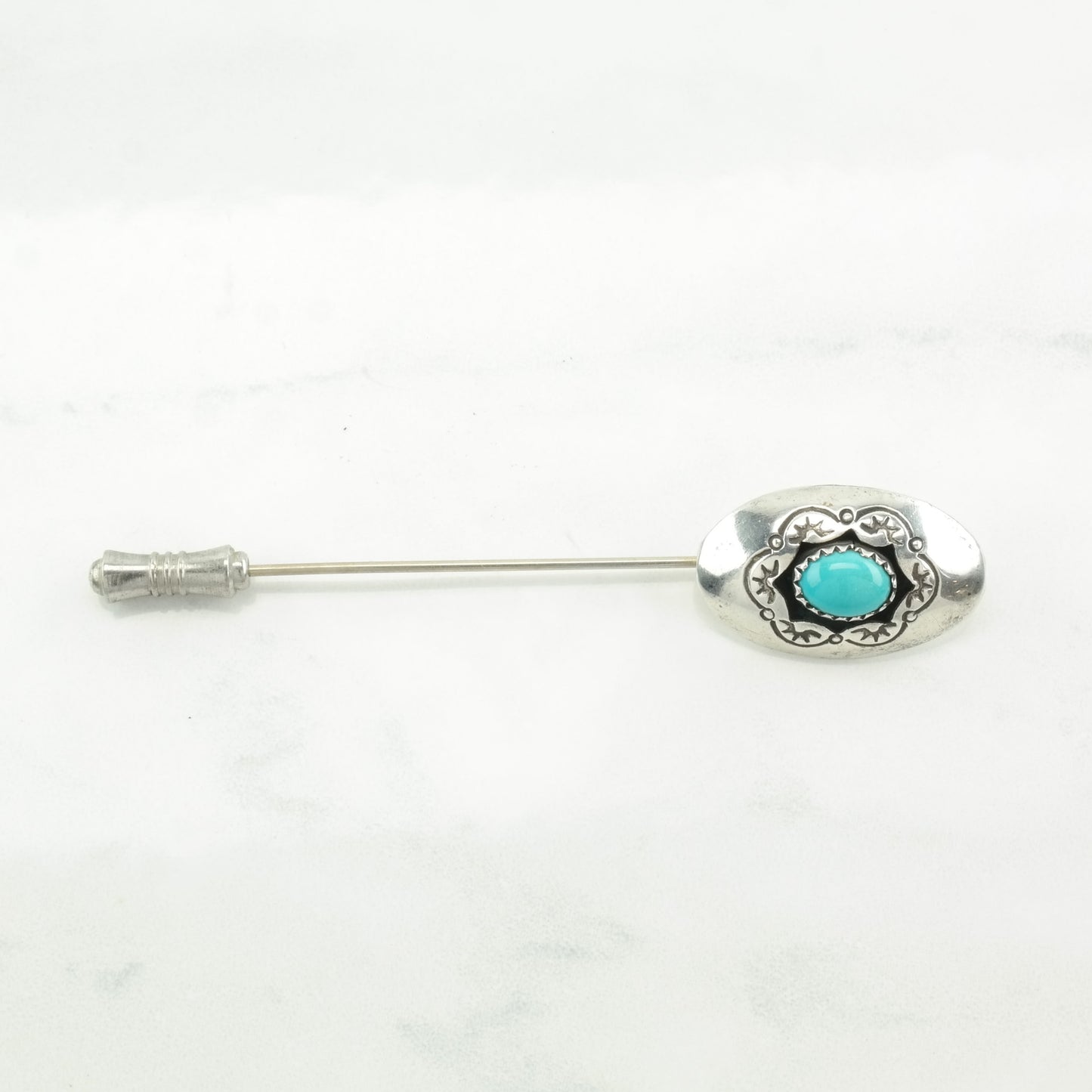 Native American Sterling Silver Brooch Shadowbox Blue Turquoise