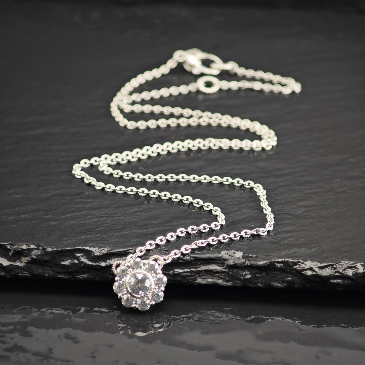 Vintage Judith Ripka CZ Cluster Sterling Silver Necklace N2802