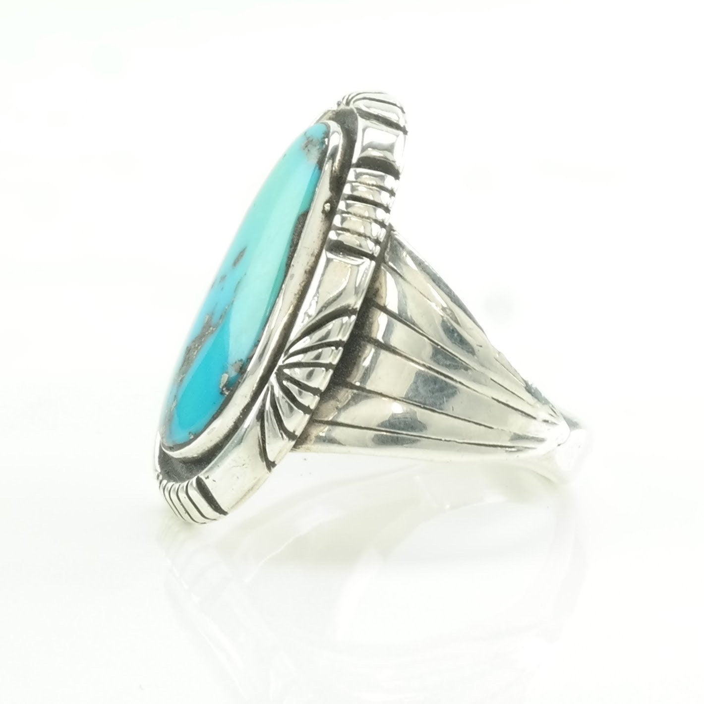 Darrell Cadman, Navajo Silver Ring Turquoise Sterling Blue Size 9 3/4