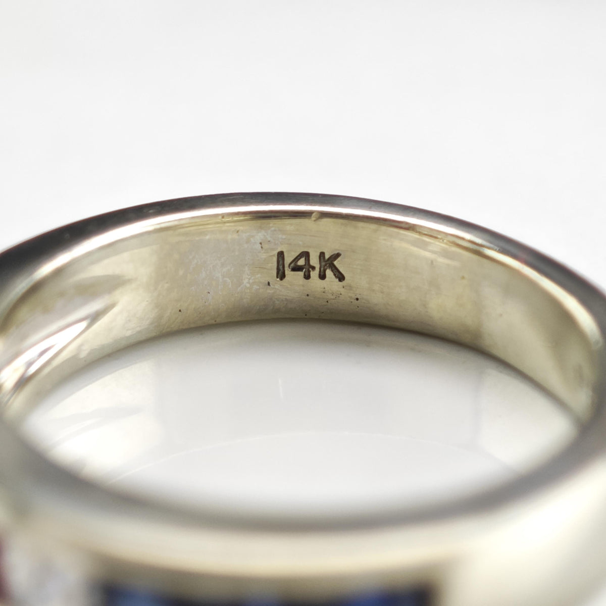 Red White & Blue Diamond Ruby Sapphire 14K White Gold Ring Sz 5 3/4 R6804