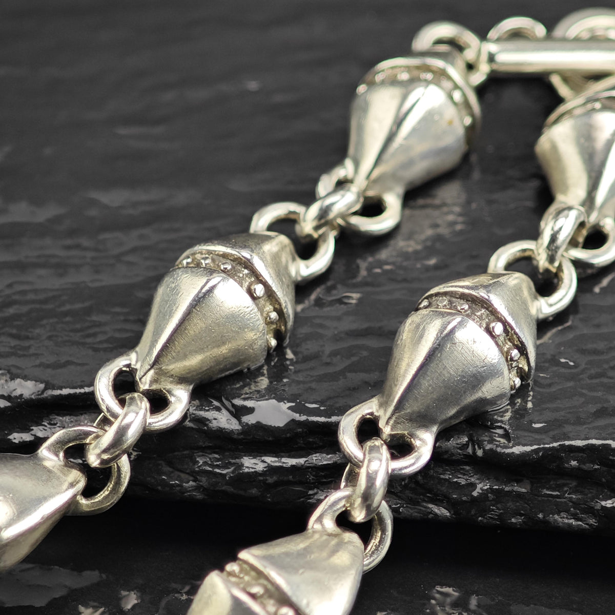 Polished Lisa Jenks Modernist Link Sterling Silver Bracelet Sz 7" BR3163