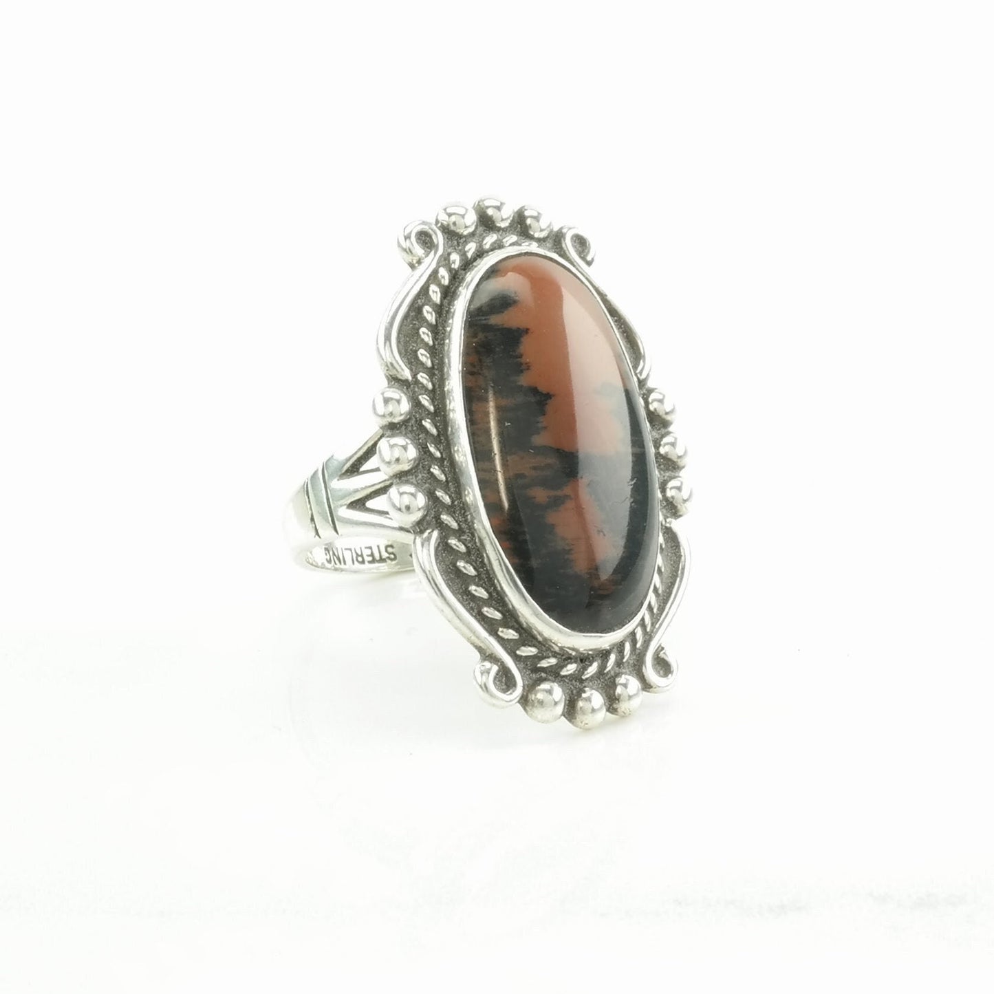 Native American Silver Ring Petrified Wood Sterling Brown Size 8 3/4