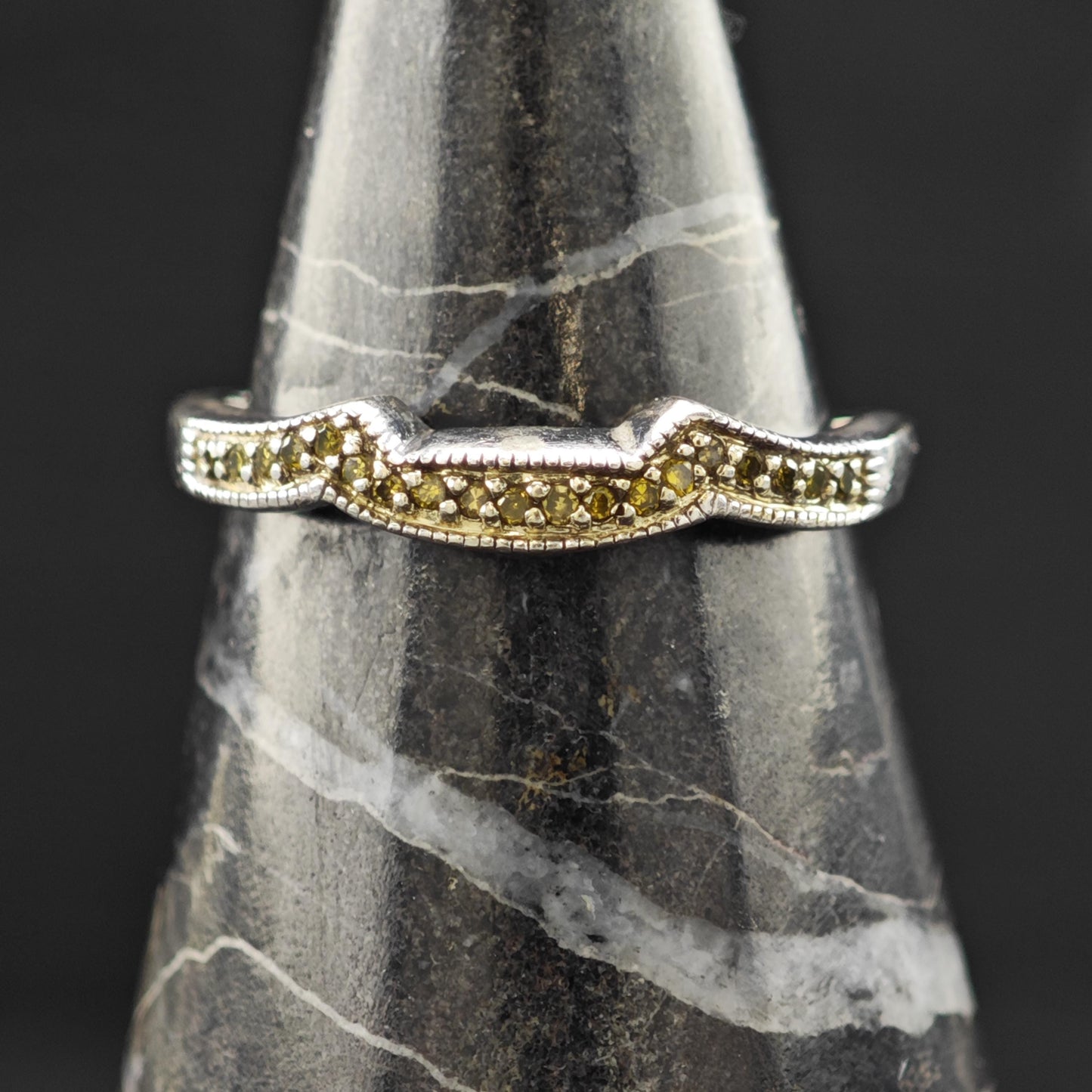 Stackable Yellow Diamond Ring Sterling Silver Sz 6 3/4 R6205