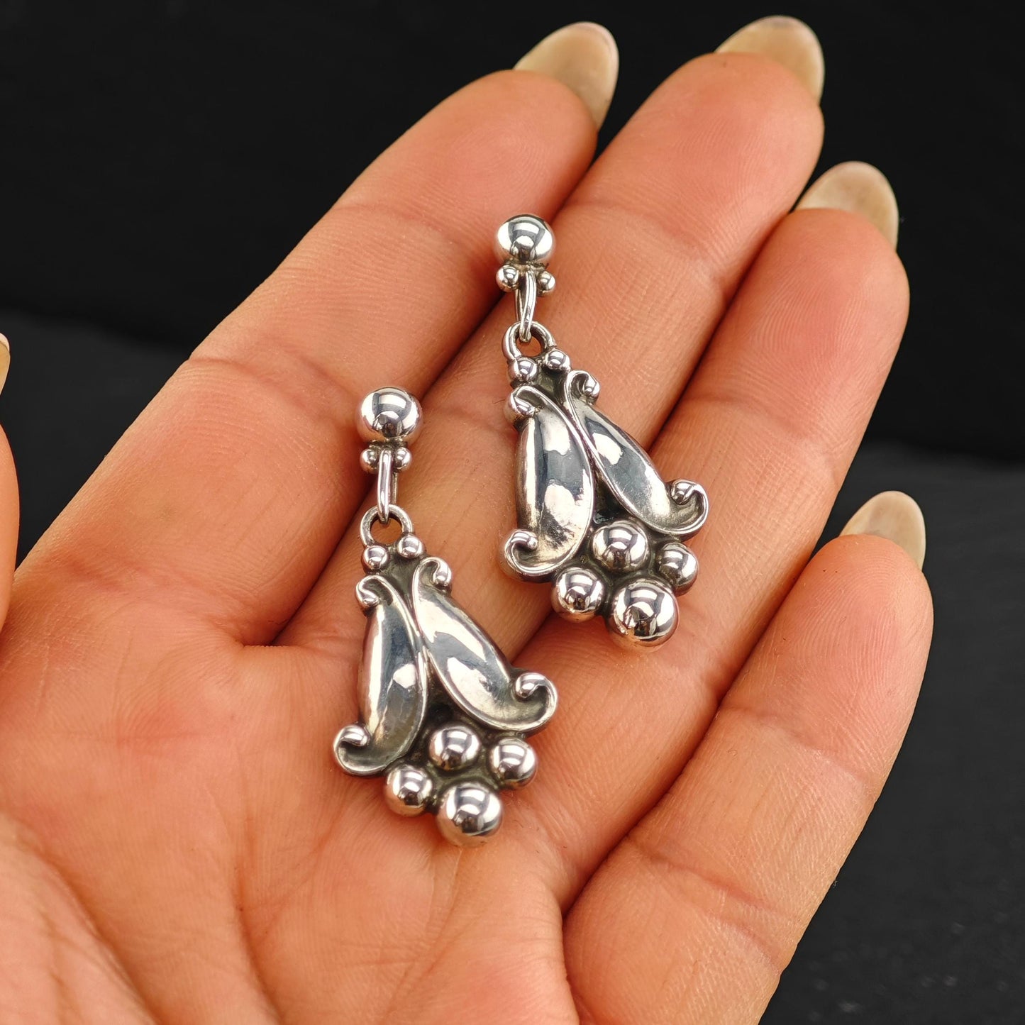 Vintage Georg Jensen Sterling Silver Floral StudDangle Earrings 32A