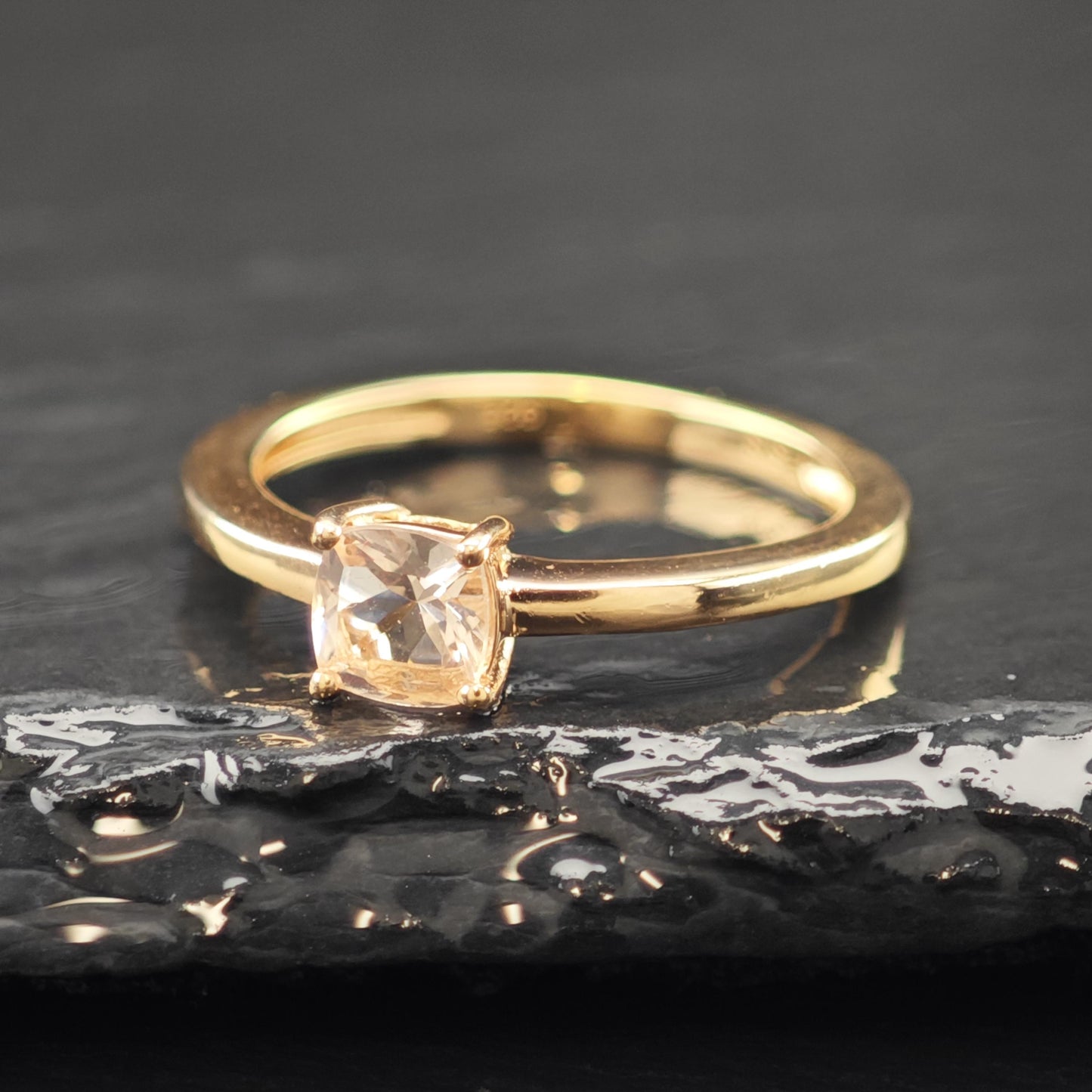 Natural Morganite Princess Cut Minimalist 14K Rose Gold Plated Ring Sterling Silver Sz 7 R6173