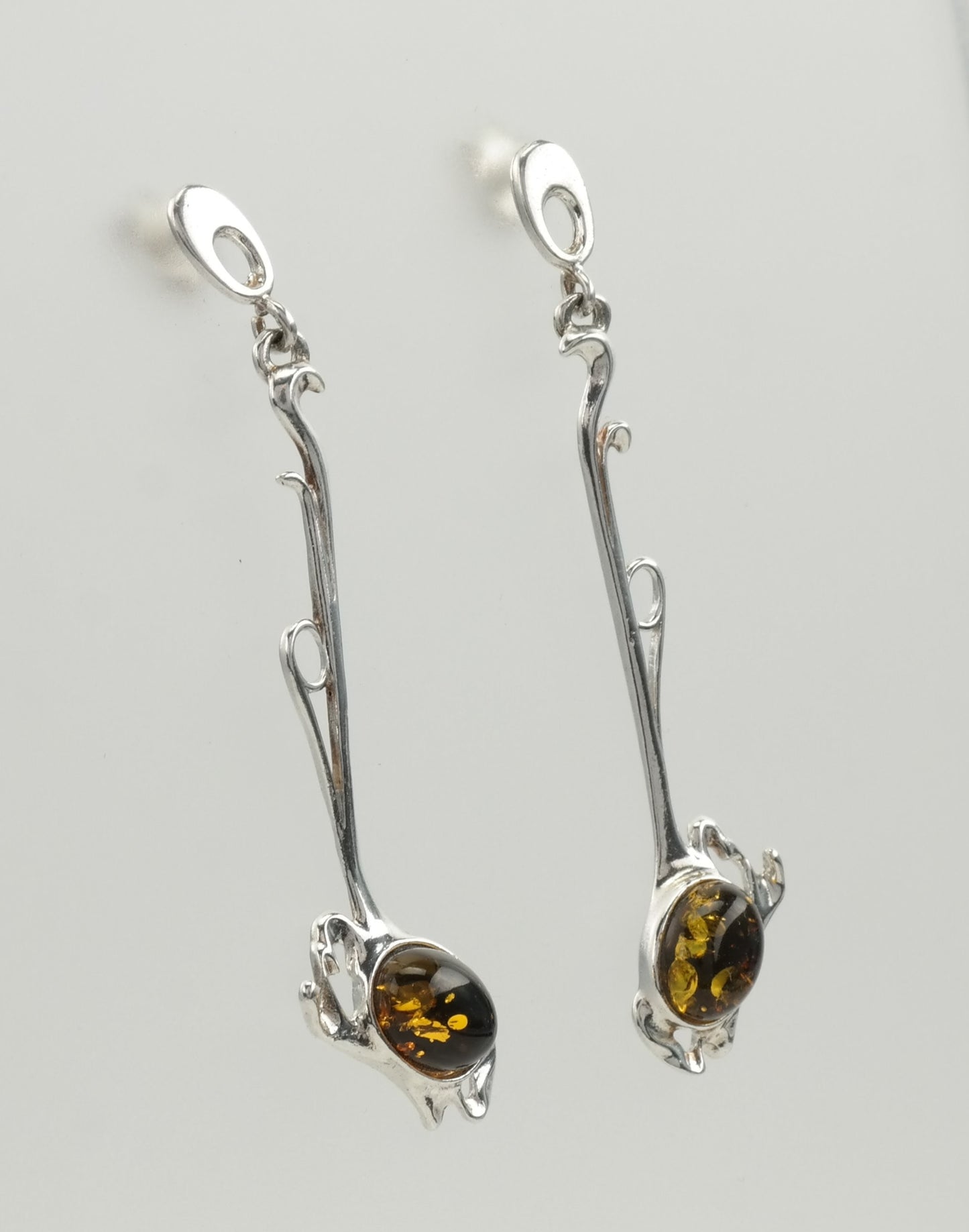 Modernist Baltic Amber Earrings Sterling Silver