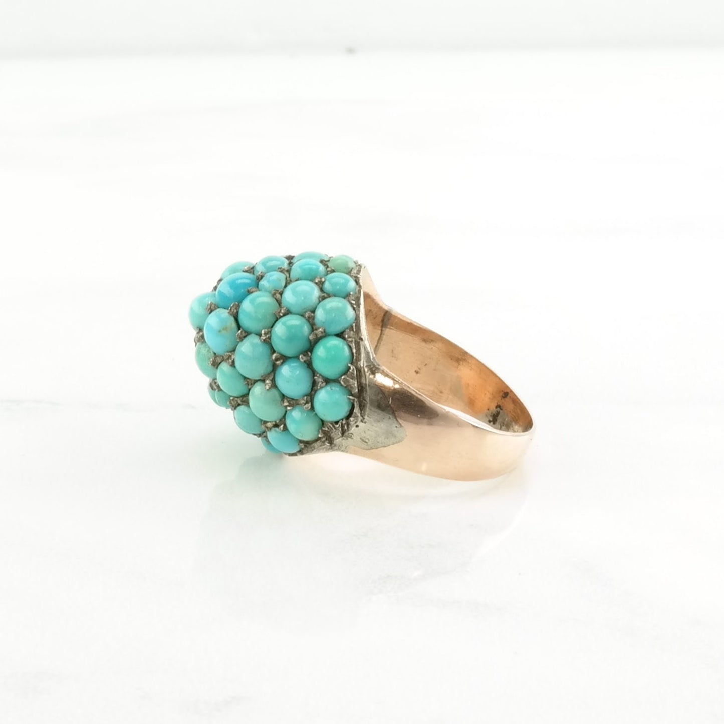 Low Karat Gold Ring Persian Turquoise Dome Blue Size 6 1/4