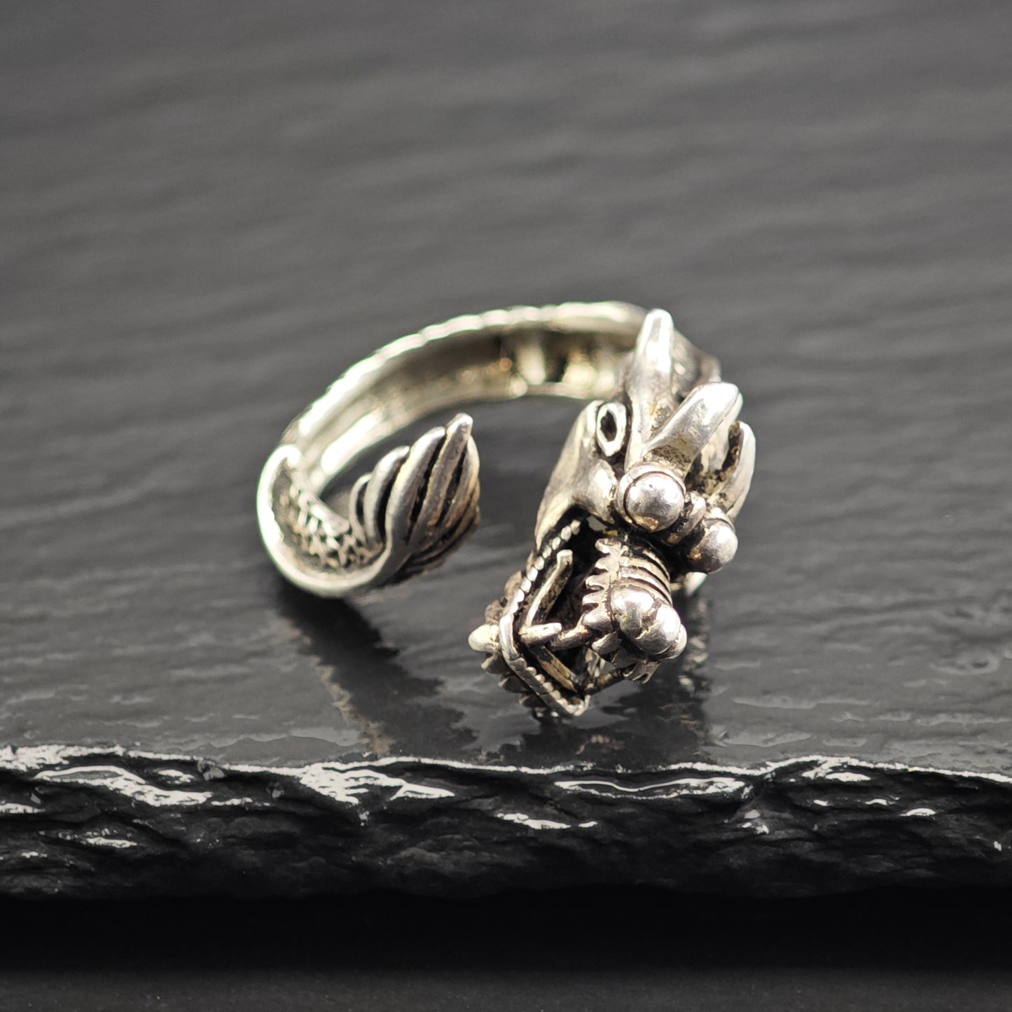 Oxidized Chinese Dragon Bypass Sterling Silver Ring Sz 8 R6717