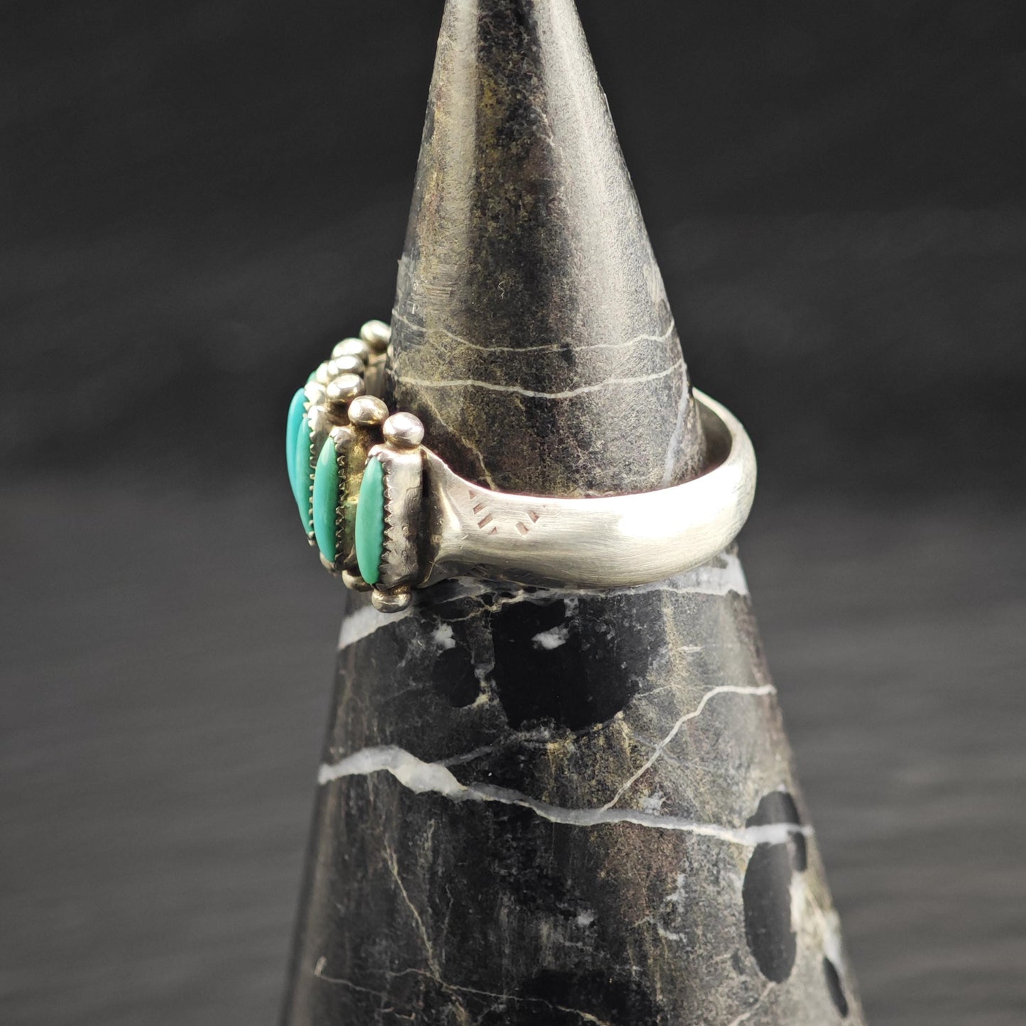 Zuni, Needle Point Turquoise Sterling Silver Ring Sz 8 3/4 R6625