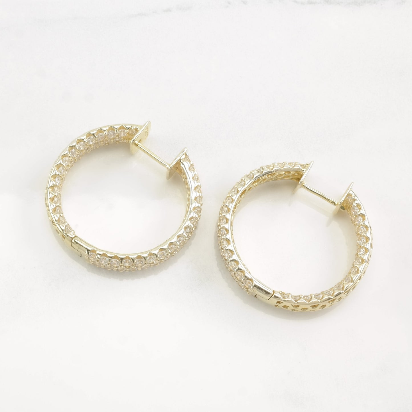 Native American Sterling Silver Gold, White CZ Gold Tone Earrings Hoop