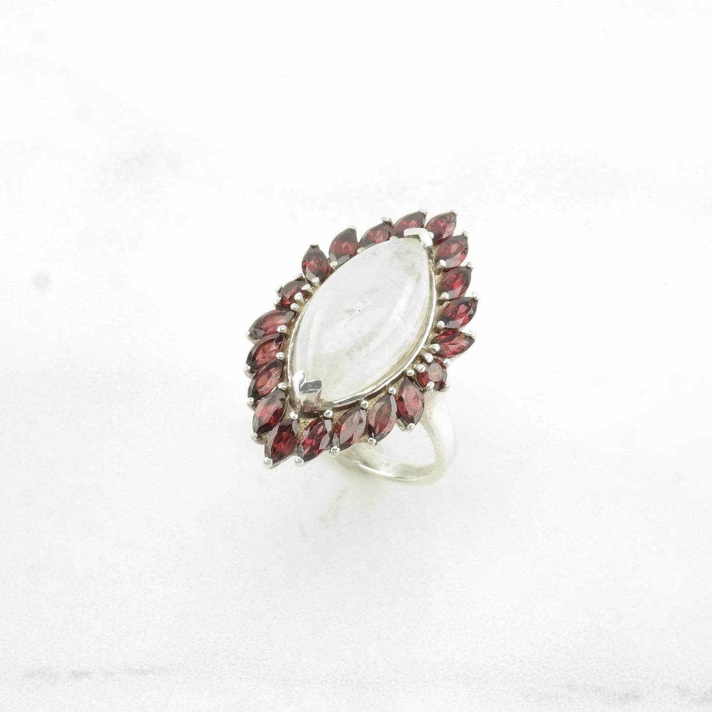 Sterling Silver Ring Moonstone, Garnet Pink Size 9