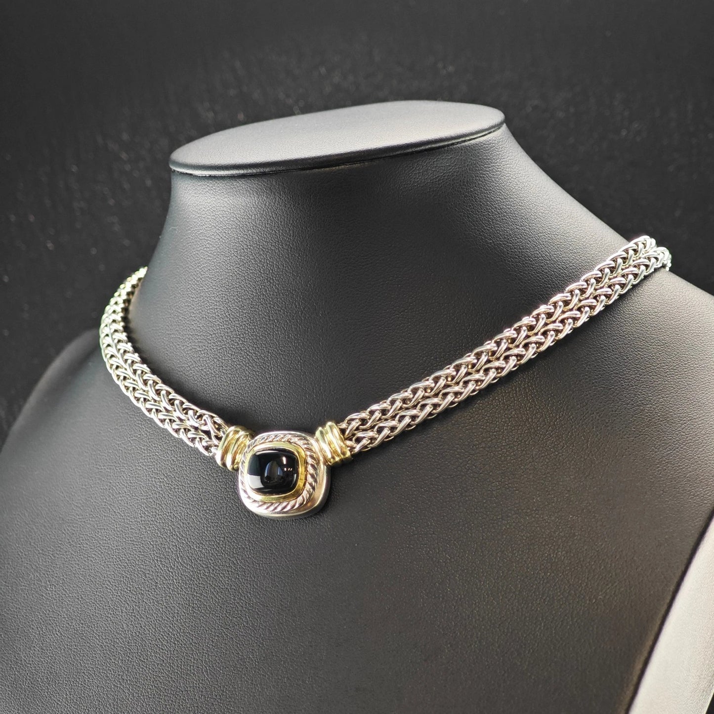 Vintage, David Yurman Sterling Silver Black, Gold Onyx 14K Gold Accent Necklace N2656