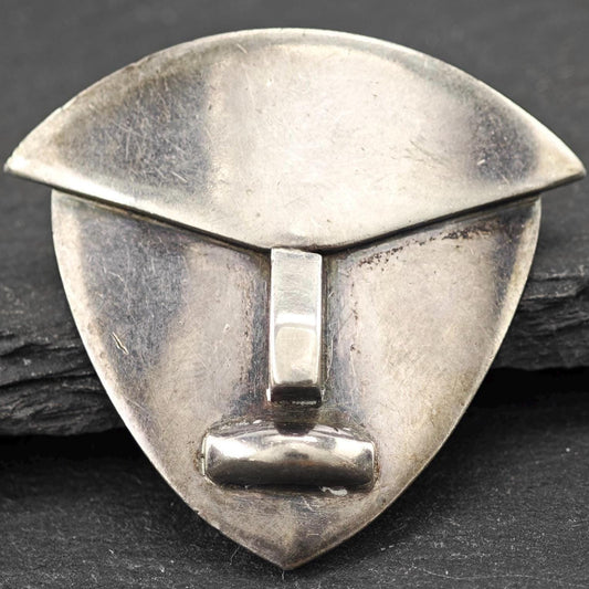 Abstract Taxco, Hector Aguilar Mayan Face Mask Brooch Sterling Silver