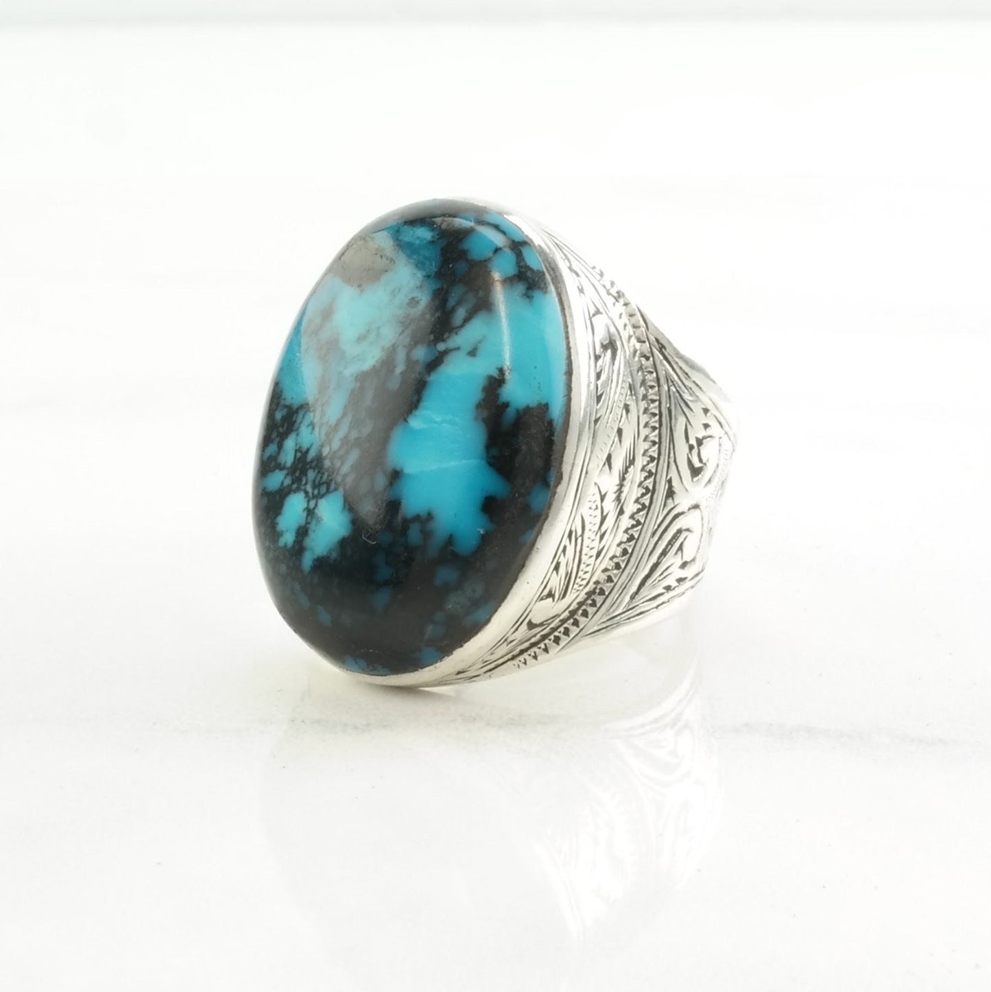 Southwest Silver Ring Turquoise Stamped Sterling Blue Size 10