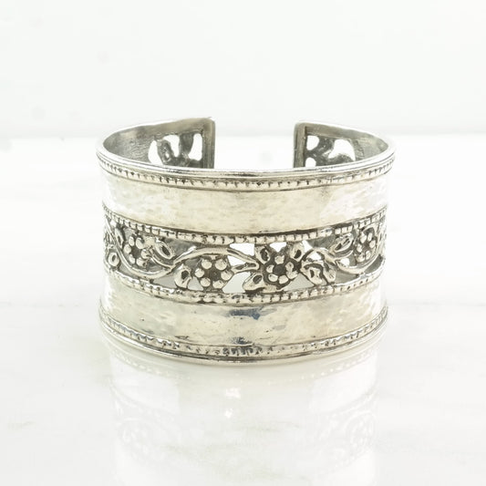 Israel Sterling Silver Cuff Bracelet Floral