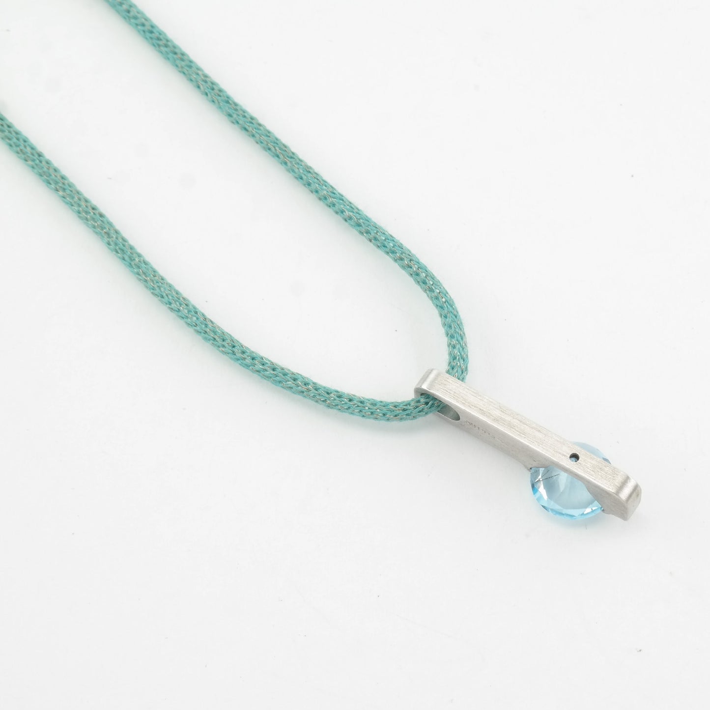 Vintage Modernist Sterling Silver Blue Topaz Blue Cord Necklace