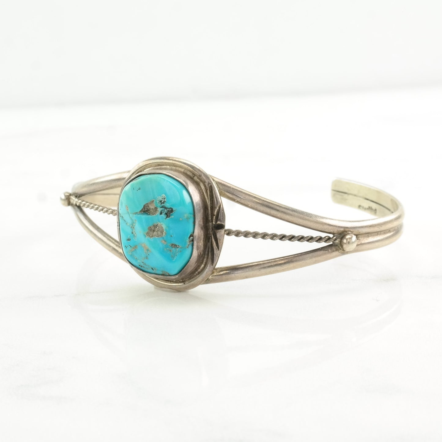 Native American Sterling Silver Cuff Bracelet Blue Turquoise