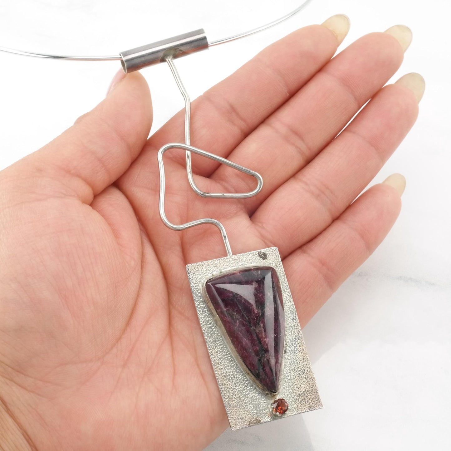 Vintage Studio Sugilite Abstract Pendant Choker Necklace Sterling Silver
