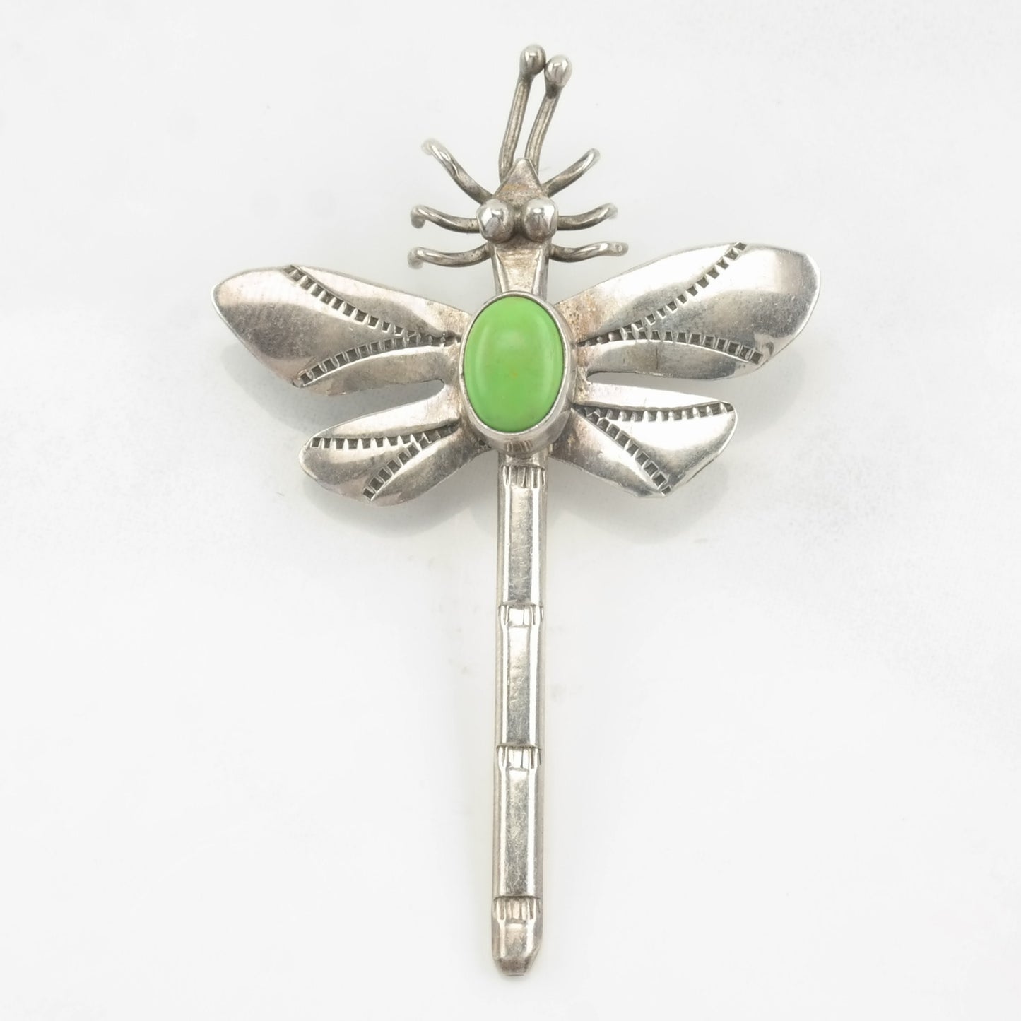 Navajo Sterling Silver Brooch Dragonfly Green Gaspeite