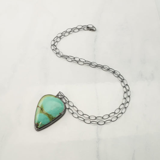 Sterling Silver & Turquoise Pendant Necklace | Southwestern Jewelry | Teardrop Turquoise | Oxidized Silver