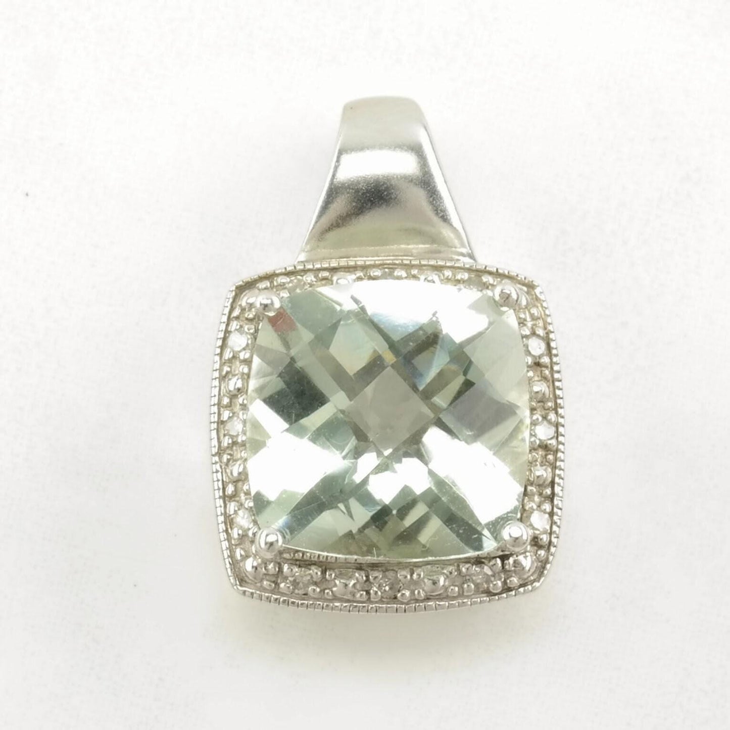 Vintage Prasiolite, Diamond Sterling Silver Pendant