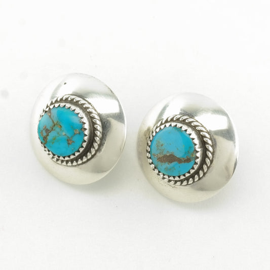 Native American Sterling Silver Turquoise Shield Earrings Clip on