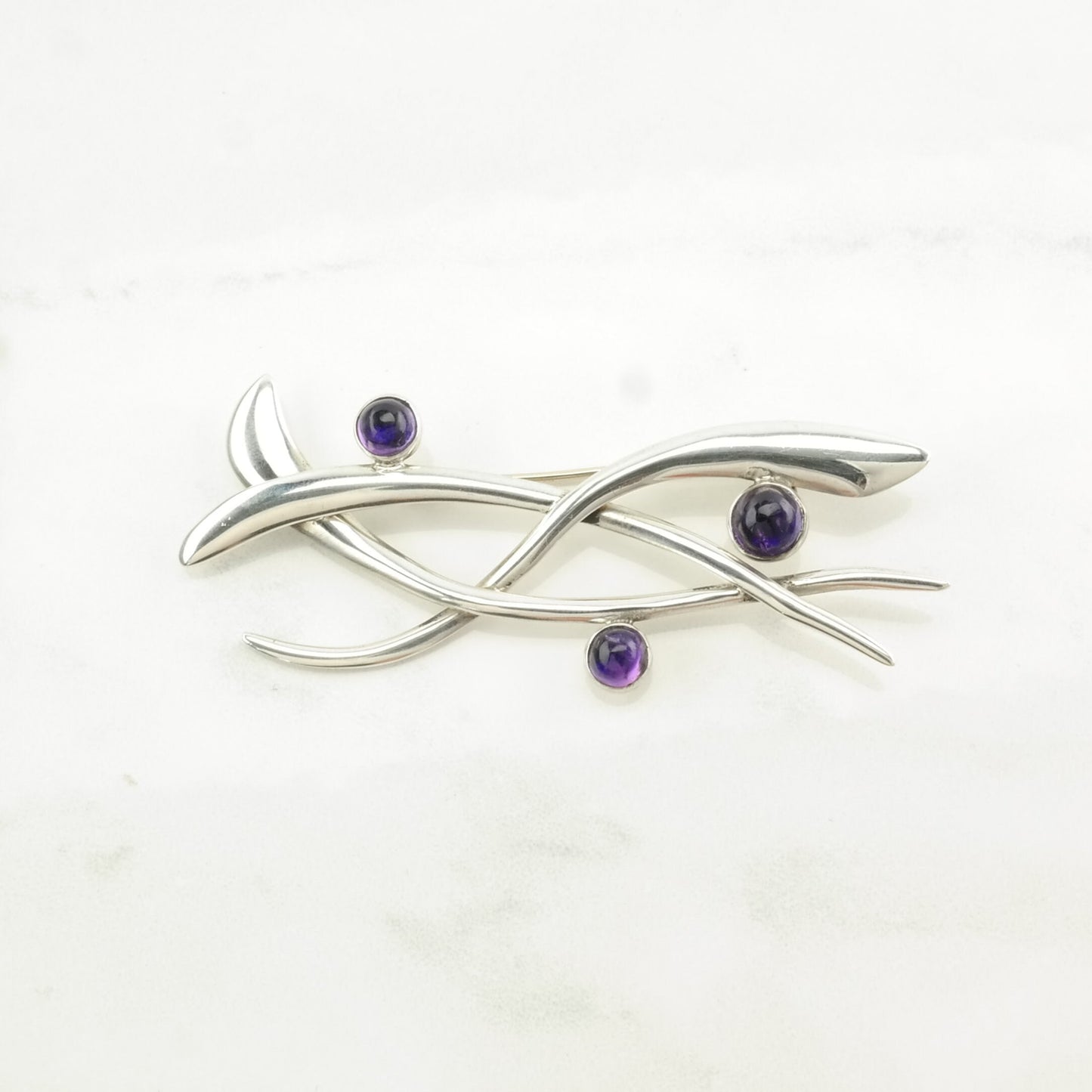 Vintage Sigi, Taxco Sterling Silver Brooch Modernist Purple Amethyst